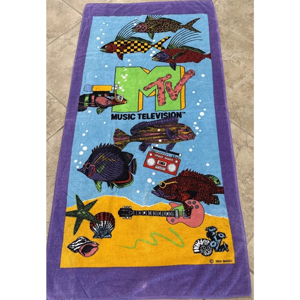 Very Rare 1984 MTV Beach Towel 32 x 67